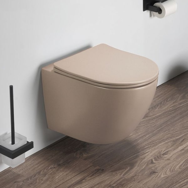Galatea Design Bulat Miska WC wisząca bezrantowa z deską wolnoopadającą 49x37 cm Cappuccino matt/Beżowy mat