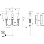 Burlington Bateria umywalkowa 3-otworowa z korkiem automatycznym Chrom/Czarny T14BLA