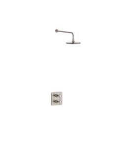 Burlington Guild Bateria prysznicowa termostatyczna z deszczownicą i ramieniem brushed nickel GUSHOWERPACKSQ2L