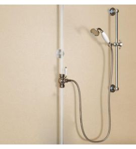 Burlington Słuchawka prysznicowa ceramiczna z wężem, przełącznikiem i regulowanym uchwytem pionowym mocowanym do ściany chrom V27