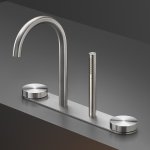 CEA Giotto Bateria wannowa 4-otworowa na brzeg wanny z wylewką i słuchawką prysznicową element zewnętrzny Satin Stainless Steel GIO111S