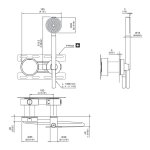 CEA Giotto Bateria wannowa/prysznicowa ścienna z słuchawką i wężem element zewnętrzny Satin Stainless Steel GIO24YWS