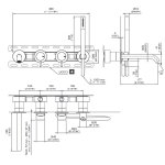 CEA Milo360 Bateria wannowa ścienna z wylewką, słuchawką i wężem element zewnętrzny Satin Stainless Steel MIL44WS