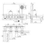 CEA Milo360 Bateria wannowa ścienna z wylewką, słuchawką i wężem element zewnętrzny Satin Stainless Steel MIL44YWS