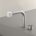 CEA Neutra Bateria kuchenna podokienna 2-otworowa z obrotową i wyciąganą wylewką Satin Stainless Steel NEU54S