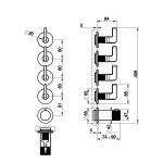 Gessi Inciso Shower Bateria natryskowa termostatyczna 5-uchwytowa podtynkowa 4-drożna - element zewnętrzny Black Metal Brushed PVD 58338.707