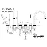 Graff MOD+ Bateria wannowa 4-otworowa nablatowa z zestawem prysznicowym PROGRESSIVE Chrom E-11569-R1-L1