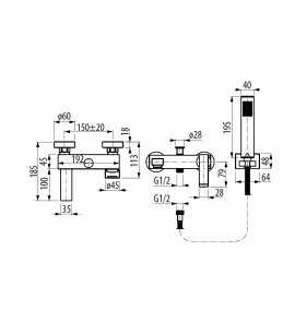 Graff Qubic Bateria wannowo-natryskowa z zestawem prysznicowym ściennym Chrom EX-3776-LM39W