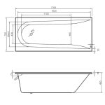  Vayer Boomerang Wanna prostokątna ze stelażem i syfonem 170x75 cm biała 170.075.045.1-1.0.0.0.1